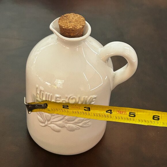 Vintage Italian Style Olive Oil Cruet Jug White Porcelain With Cork Stopper - Picture 5 of 8